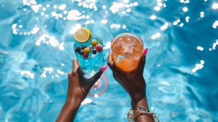 Wall Mural - Toasting Drinks at Poolside