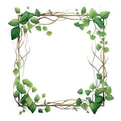 a sticker of jungle liana vine - long branches and square frame with green creeping plant