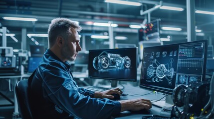 Aufkleber - in a stateoftheart facility, a highly skilled engineer utilizes 3d cad designs and multiple monitors