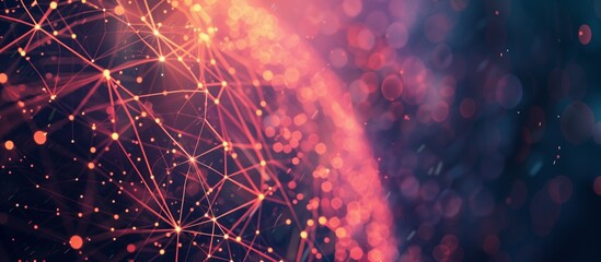 Poster - This is an abstract digital network background featuring glowing connection points, perfect for technology and communication concepts. It includes vibrant dots, lines, and a futuristic design