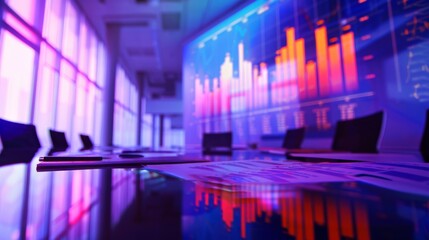 Aufkleber - A dynamic business meeting with a projected graph showing quarterly results, highlighting company progress.