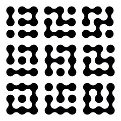 Wall Mural - set of black liquid connected circle dots.metaballs pattern on white. abstarct geometric shapes coll