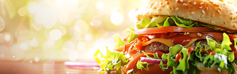 Wall Mural - Delicious Juicy Hot Burger Loaded with Double Cheese  and vegetables on Isolated Background