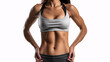 © SITI - Fit Woman with Defined Abs and Muscular Physique in Sports Bra on White Background