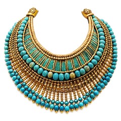 Wall Mural - Isolated Gold and Turquoise Egyptian Broad Collar on White Background