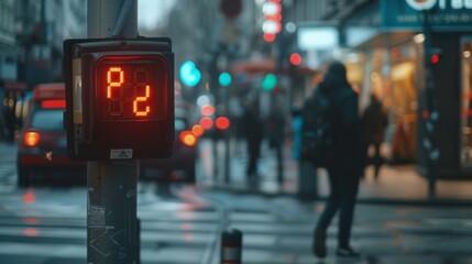 Aufkleber - Close-up of a traffic light with a countdown timer for pedestrians, showing seconds left to cross.