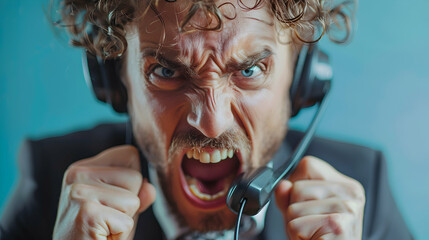 Wall Mural - Photo realistic image of a Salesperson visibly frustrated by missed calls, symbolizing poor time management and its impact on sales growth in a corporate setting