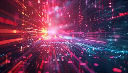 Wall Mural - a colorful, glowing, and abstract image of a space with many dots by ai generated image