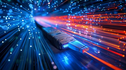 Poster - HighSpeed Data Transmission A Futuristic Fiber Optic Cable Network offers cuttingedge technology for fast internet connectivity and efficient data transmission in the digital age