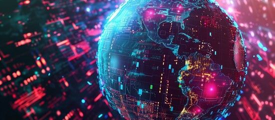 Poster - Explore the advanced digital globe filled with network connections, data streams, and illuminated cities, depicting a futuristic world of cyber connectivity and global communication