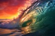 © lattesmile - Colorful ocean wave at sunset, nature landscape illustration