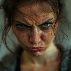 Wall Mural - Portrait of a young woman with freckles