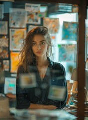 Poster - portrait of a beautiful girl with long brown hair