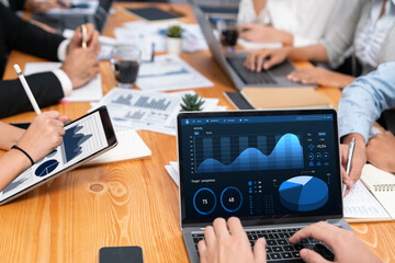 Poster - financial data analysis dashboard by fintech bi or business intelligence display on laptop screen to