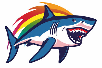 Wall Mural - Rainbow shark vector animal logo on white background