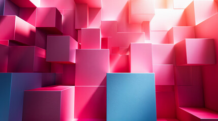 Wall Mural - Abstract geometric background with pink and blue cubes. 3d render illustration