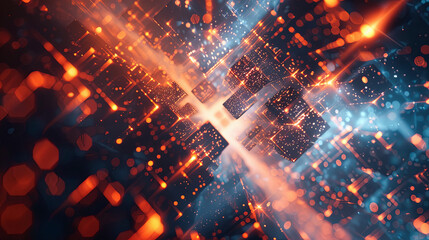 Poster - 3D rendering of abstract technology digital hi tech concept with glowing particles