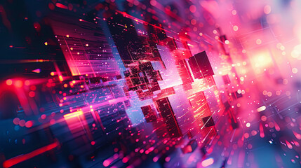 Poster - Futuristic technology background with glowing lines and bokeh. 3d rendering