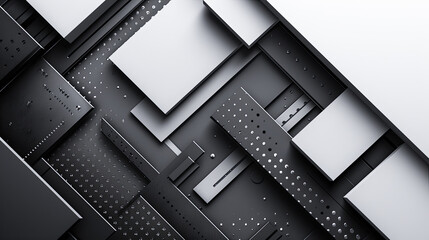 Poster - abstract geometric background with black and white elements. 3d illustration