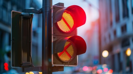 Poster - Traffic light with a no turn on red sign, indicating traffic rules and regulations at a busy corner.