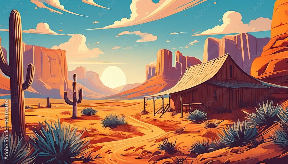 Cartoon wild west scene / background Stock Illustration | Adobe Stock