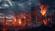© Darcraft - Big fire burning in the city at night.