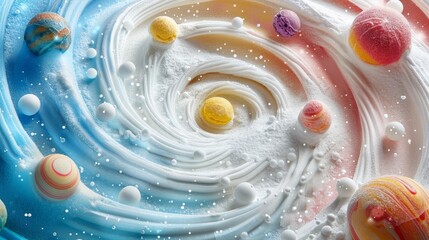 Wall Mural - A colorful swirl of frosting with a galaxy of small balls in it