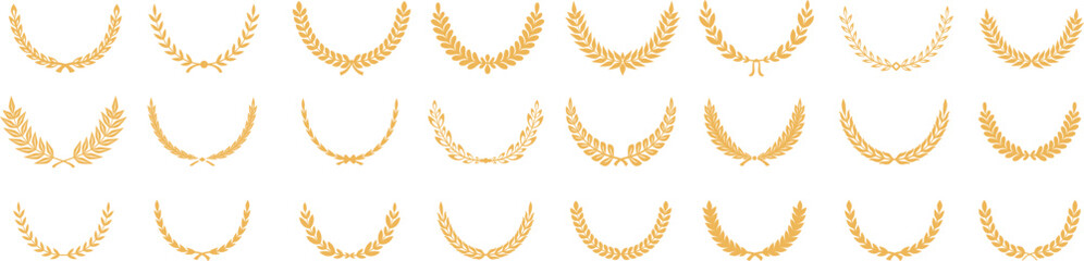 Canvas Print - Gold laurel wreath, winner award set, branch of olive leaves or stars of victory symbol
