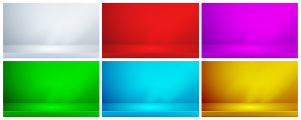 Poster - Shop product shelf for presentation, photo studio backgrounds of different color, shopping merchandise market products rack with light from window on wall, interior design, blank empty showcase