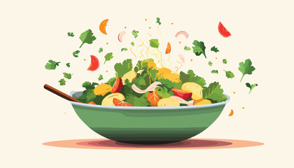 Vegetable salad in a bowl. Vector illustration in flat style