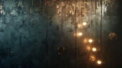 Wall Mural - A dark wall with golden decorative elements on it, soft lighting