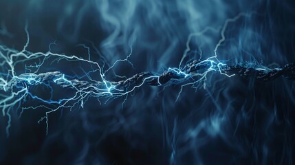 Wall Mural - Discharged energy flowing through electricity chord on dark background