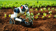 © Monikapaula - A humanoid robot planting a tree  use of modern technology and AI in agriculture green environment