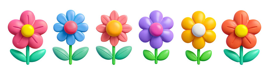 Poster - Flower icon set. Collection of 3D minimal design elements. plastic cartoon style