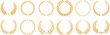 © Hasitha - Gold laurel wreath, winner award set, branch of olive leaves or stars of victory symbol