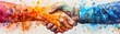 © Rona_65 - Symbolic handshake with multicolored hands coming together, unity theme, watercolor splashes, impressionistic