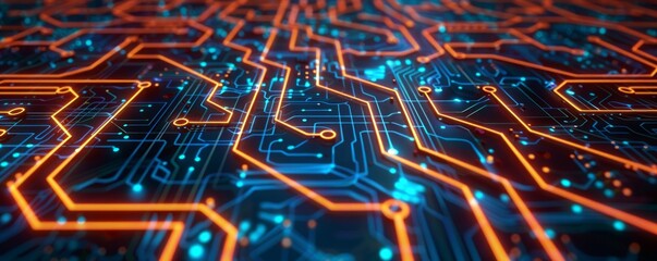 Neon futuristic technology background, Electronics computer board abstract background. Generative AI illustration