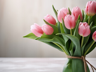 Poster - Pink terry tulips arranged beautifully on textured backdrop