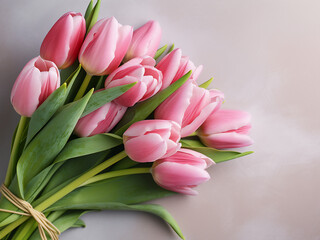 Poster - Bouquet of pink terry tulips enhancing light, textured background