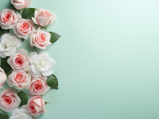 Poster - Mint background frames pastel roses, perfect for greetings