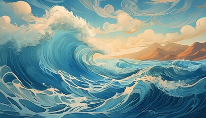 Wall Mural - full of wind and dynamic waves. The action-packed scene is complemented by a smooth