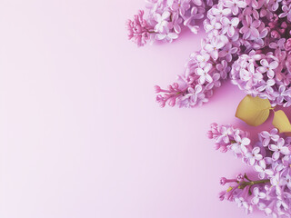 Wall Mural - Pink background adorned with vibrant lilac flowers, a springtime delight