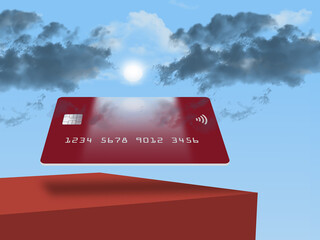 Wall Mural - Sunshine breaks through the clouds and reflects off of a great credit card. This is a 3-d illustration.