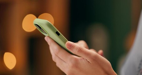 Poster - Person, hand and smartphone for social media, communication and networking with clients. Search, fingers and mobile in closeup for work contacts or conversation for customer service and satisfaction