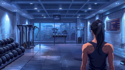 Wall Mural - Female bodybuilder exercising in gym  focus on fitness training and nutritional support