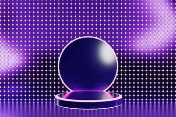 Poster - A glowing sphere on a pedestal with a dotted purple background.3d rendering