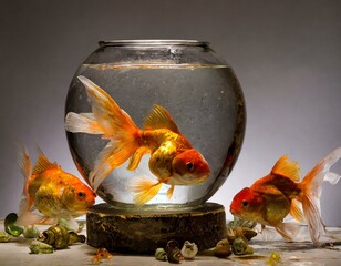 Goldfish fishbowl. AI generated