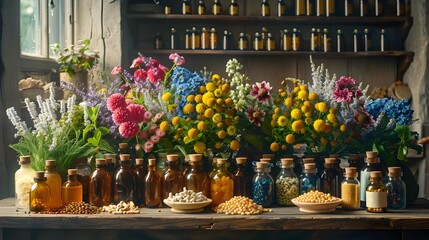 a table full with natural supplements