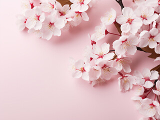 Wall Mural - Sakura blossoms on pink background, banner ready