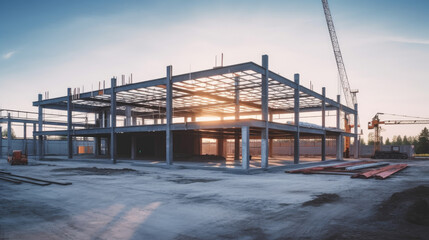 modern concrete and steel building construction site